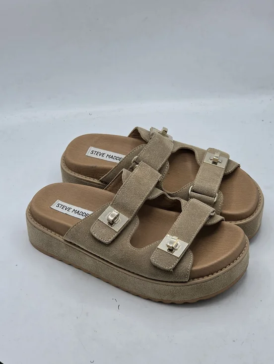 Steve Madden Bigschmona Tan Suede Platform Sandals Size 7.5 - Picture 3 of 15